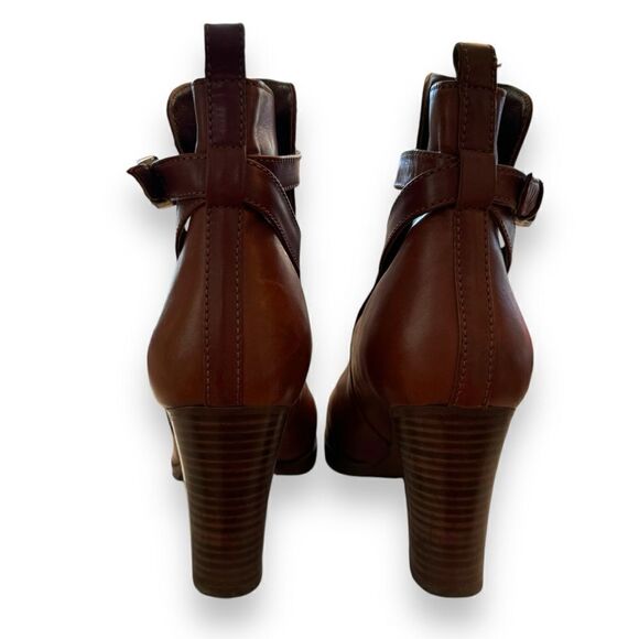 I. Crew Chestnut Leather Block Heel Ankle Boots 28443 - Picture 3 of 7